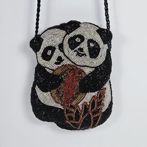 Lisa Loren Hand Beaded Panda Purse Crossbody Bag Beaded Animal Novelty Shoulder